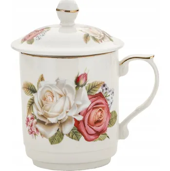 Hrnek na kávu, čaj se sítkem - Květiny Růže JUMBO 450 ml porcelán