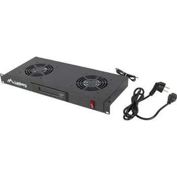 Racková skříň Lanberg | 19" VENTILÁTOROVÁ JEDNOTKA / VENTILAČNÍ PANEL S LCD 2 VENTILÁTORY + TERMOSTAT 230V ČERNÁ