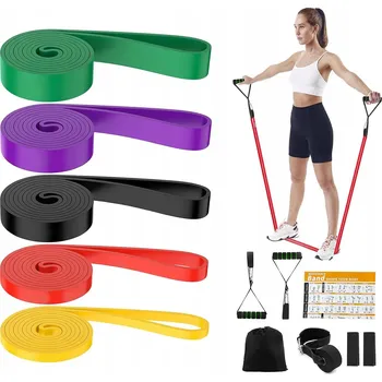 SADA 5 POSILOVACÍCH GUM odporové gumy fitness bands AŽ DO 57 KG VYSOKÁ KVALITA