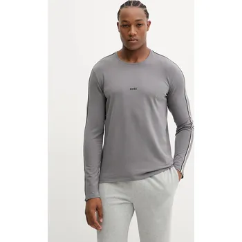 Pánské tričko Tričko s dlouhým rukávem BOSS Unique LS-Shirt pánské, šedá barva, s aplikací, 50550484 90X, vel. XL
