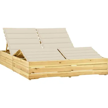 Zahradní lehátko zahrada-XL Dvojité lehátko s krémovými poduškami impregnovaná borovice 3065986