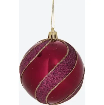 Vánoční dekorace Vánoční Koule na vánoční stromeček fialová třpytky proužky vlna 8 cm vánoce stromek