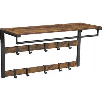 Věšák Šatní ramínko z kovu Vasagle, černý, retro dřevo, odstíny hnědé