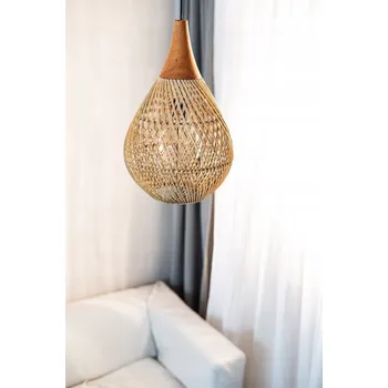 Závěsné stropní svítidlo Boho přírodní ratan pletené kulaté Woody II