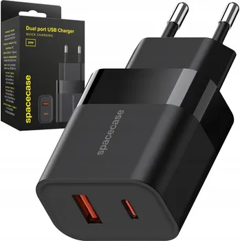 Síťová nabíječka Spacecase černá 2xUSB USB-C 3000 mA 9 V Quick Charge