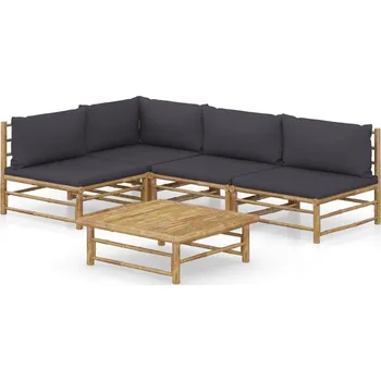 Zahradní sestava zahrada-XL 5dílná zahradní sedací souprava + tmavě šedé podušky bambus 3058242