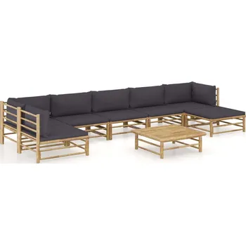 Zahradní sestava zahrada-XL 8dílná zahradní sedací souprava + tmavě šedé podušky bambus 3058250