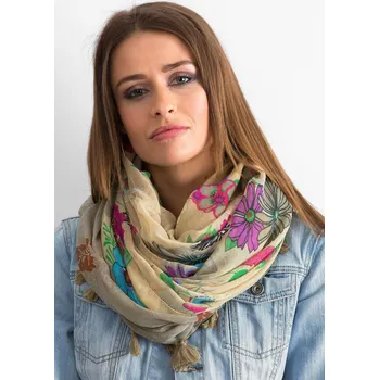 Šála Viskózový šátek s květinovým vzorem model 19730 béžový