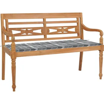 Zahradní lavice zahrada-XL Lavice Batavia s šedou károvanou poduškou 120 cm masivní teak 3062168