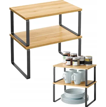 Věšák Police na koření Songmics dub přírodní, 2 patra, 30x19 cm