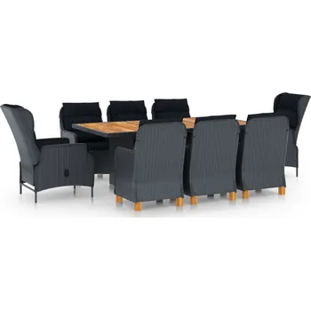 Zahradní lavice zahrada-XL 9dílný zahradní jídelní set s poduškami polyratan tmavě šedý 3060186