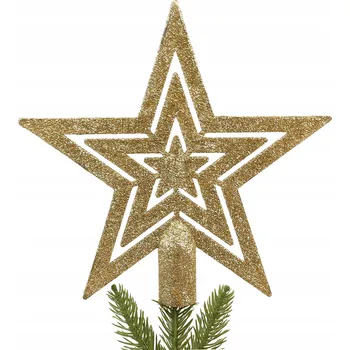 Vánoční dekorace Zlatá hvězda na vánoční stromeček, třpytivá špička 20 cm