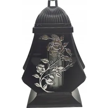 Svíčka HŘBITOVNÍ SVÍČKA KAPLIČKA LAMPION SAMOSTATNÁ RŮŽE STŘÍBRNÁ 1 KUS