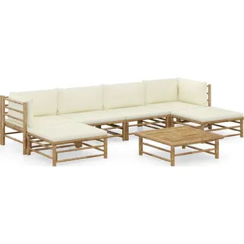 Zahradní sestava zahrada-XL 7dílná zahradní sedací souprava + krémově bílé podušky bambus 3058231