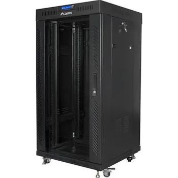 Racková skříň Lanberg | 19" VOLNĚ STOJÍCÍ RACKOVÁ SKŘÍŇ 22U/600X600 (FLAT PACK) S PROSKLENÝMI DVEŘMI LCD ČERNÁ V2