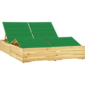 Zahradní lehátko zahrada-XL Dvojité lehátko se zelenými poduškami impregnovaná borovice 3065989