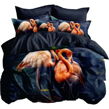 Povlečení 3D BAVLNA POVLEČENÍ PLAMEŇÁCI 160x200cm + 2 POVLAKY NA POLŠTÁŘE 70x80 TMAVĚ MODRÁ