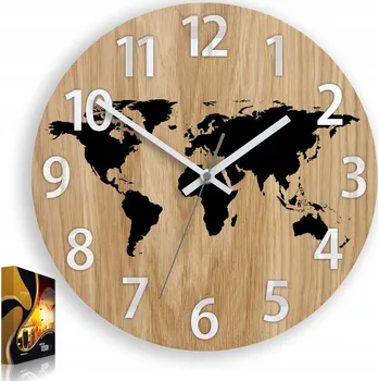 Hodiny Nástěnné hodiny dřevěné dubové akrylové Mapa Wood černé číslice 33cm
