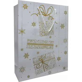 Dárková taška Ditipo Dárková papírová taška 12 x 8 x 20 cm Vánoční bílozlatá - stromeček