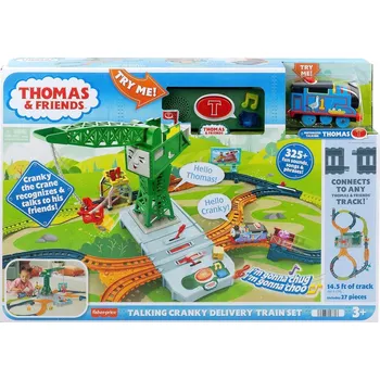 Vláček a vláčkodráha Fisher Price Mašinka Tomáš - Sada tratí s pohyblivým jeřábem Cranky HXG13