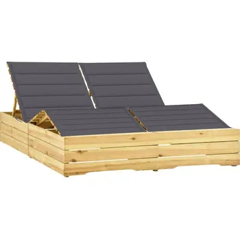 Zahradní lehátko zahrada-XL Dvojité lehátko s šedými poduškami impregnovaná borovice 3065985