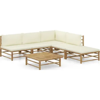 Zahradní sestava zahrada-XL 6dílná zahradní sedací souprava + krémově bílé podušky bambus 3058235