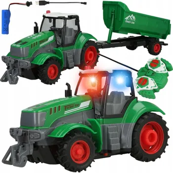 autíčko TRAKTOR S PŘÍVĚSEM NA DÁLKOVÉ OVLÁDÁNÍ R/C VELKÝ TRAKTOR VOZIDLO NA AKUMULÁTOR LED