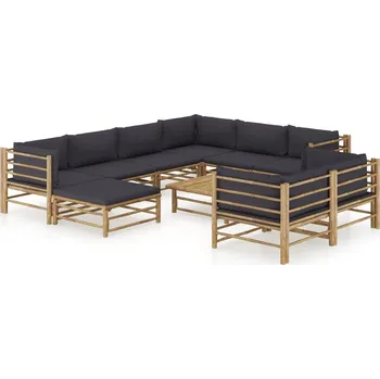 Zahradní lavice zahrada-XL 10dílná zahradní sedací souprava + tmavě šedé podušky bambus 3058222