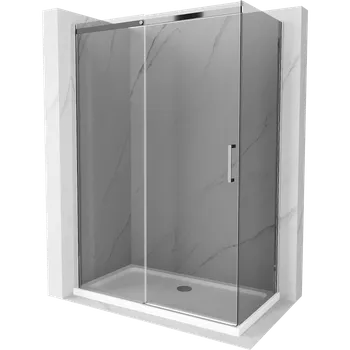 Mexen Omega posuvná sprchová kabina 140 x 80 cm, grafit, chrom + sprchová vanička Flat, bílá - 825-140-080-01-40-4010 Sprchové kouty s vaničkou