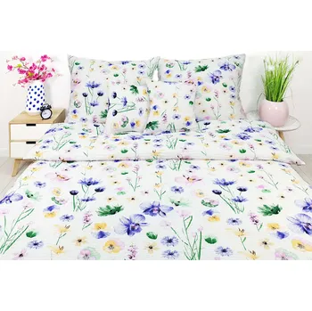 Povlečení Krepové povlečení PREMIUM barevné květiny louka jaro motýli 160x200