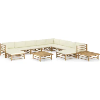 Zahradní sestava zahrada-XL 12dílná zahradní sedací souprava + krémově bílé podušky bambus 3058227