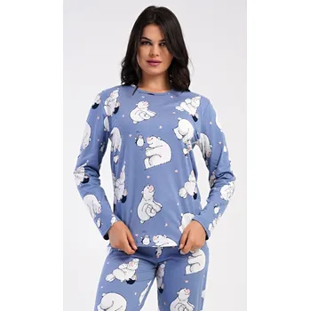 Pánské pyžamo Dámské pyžamo dlouhé Tučňák a méďa modrošedá S