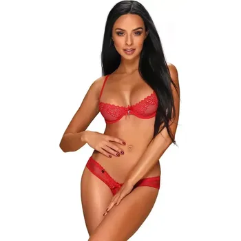 Podprsenka Smyslný set Alabastra set red - Obsessive XXL Červená