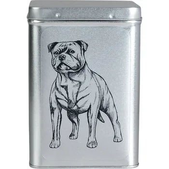 Dóza na potraviny Plechová dóza s obrázkem psa plemene stafordšír