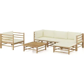 Zahradní sestava zahrada-XL 6dílná zahradní sedací souprava + krémově bílé podušky bambus 3058195