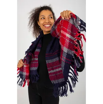 Šála Károvaná šála s třásněmi model 501157 barva námořnická modrá + červená