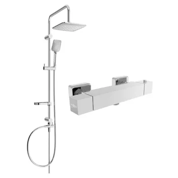 Sprchový set Mexen Sven nástěnná sprchová sada s dešťovou hlavicí a termostatickou sprchovou baterií Cube, chrom - 77200262-00 Nástěnné sprchové systémy