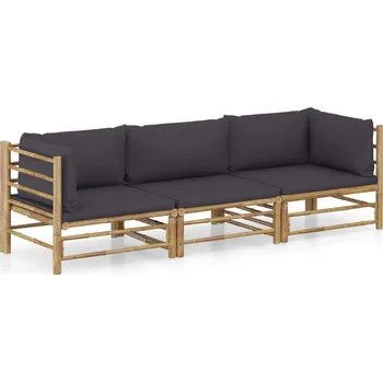 Zahradní sestava zahrada-XL 3dílná zahradní sedací souprava + tmavě šedé podušky bambus 3058204