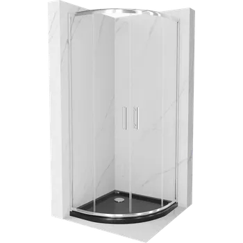 Mexen Rio čtvrtkruhový sprchový kout 90 x 90 cm, průhledný, chrom + vanička Flat, černý - 863-090-090-01-00-4170 Sprchové kouty s vaničkou