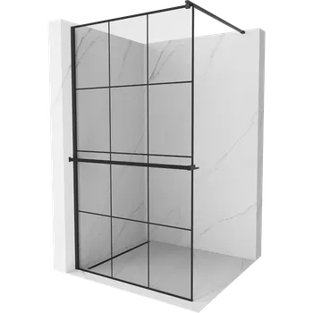 Mexen Kioto+ sprchová stěna s poličkou Walk-in 110 x 200 cm, černá mřížka, černá - 800-110-121-70-77 Sprchové stěny