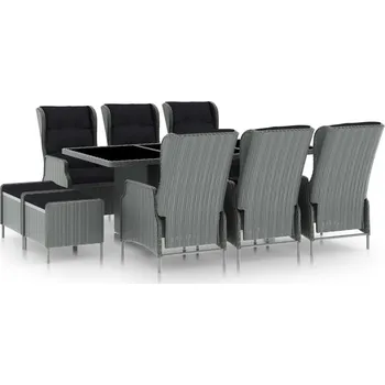 Zahradní sestava zahrada-XL 9dílný zahradní jídelní set s poduškami polyratan světle šedý 3060159