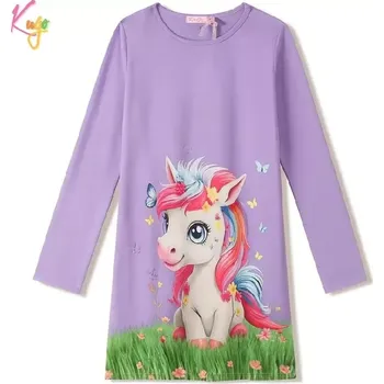Dětská móda Dívčí noční košile dlouhý rukáv Kugo SS3627 fialová (Noční košile pro dívky s jednorožcem)