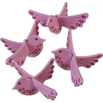 Party dekorace Dřevěný ptáček s potiskem 01 růžová