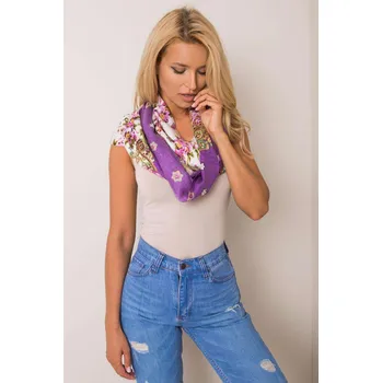 Šála Šátek s květinovým vzorem a třásněmi model CHQ74 fialový