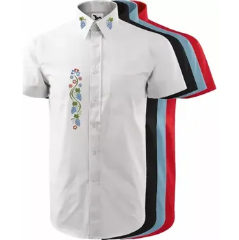 Pánská košile Vyšívaná košile pánská s MORAVSKÝM VZOREM 29-08 (krátký rukáv) červená