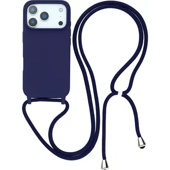 Pouzdro na mobilní telefon Kryt na iPhone 17 Pro Max gumový se šňůrkou na krk modrý