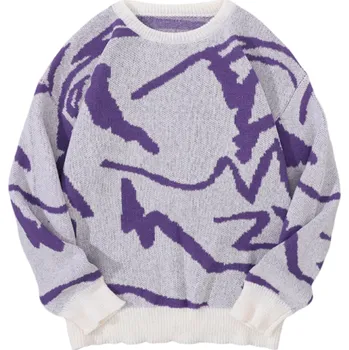 Pánský svetr Pánský svetr s dlouhým rukávem a výstřihem do O Jednoduchý vzor Elegantní pletený svetr Podzimní a zimní móda Polyester Různé barvy fialová XS