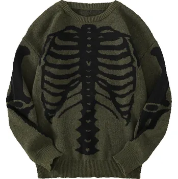 Pánský svetr Pánský svetr s motivem kostry Dlouhý rukáv Jednobarevný pletený svetr s výstřihem do O Stylová móda na podzim a zimu Polyester Různé barvy zelená XS