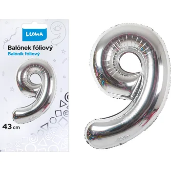 Balónek Balónek fóliový Luma č.9, 43cm, stříbrný