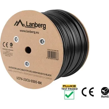 Datový kabel Lanberg | LAN KABEL CAT.6 FTP 305M PEVNÝ VENKOVNÍ CU ČERNÝ